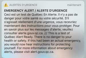 Test du système canadien d’alertes d’urgence mercredi 27 novembre